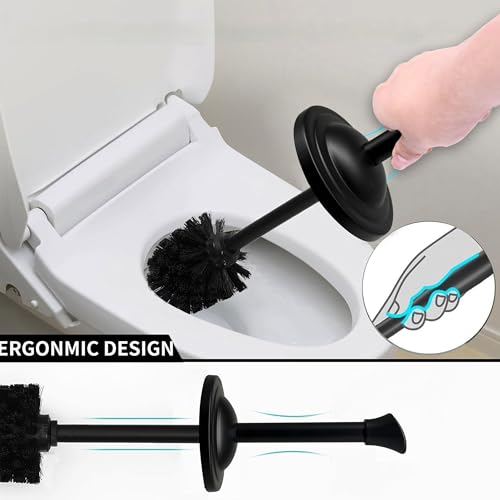 Stainless Steel Toilet Bowl Brush with Holder Metal Bathroom Cleaning Set Rustproof Hygienic Durable Modern Design - color: Matte Black