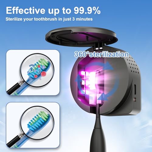 UV Toothbrush Sanitizer Holder, Toothbrush Sanitizer and Holder Cover Caps with Fan Drying, Rechargeable Portable Toothbrush Cleaner Case Fits Most Electric and Manual Toothbrushes (Black) - color: Black