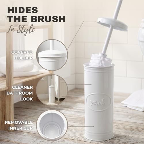 Autumn Alley Rustic Farmhouse White Bathroom Trash Can and Toilet Brush Set – Bathroom Accessories for Modern Farmhouse Charm, White Trash Can with Toilet Brush and Holder, 2 Gal. Capacity - color: White