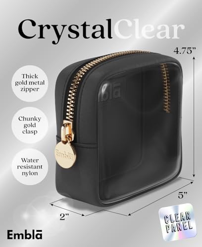 Embla Clear Cosmetic Bag Makeup Case, Clear Zipper Make Up Pouch and Toiletry Travel Tote, Cute Skincare Pouches for Women Girls, Preppy Purse Cosmetic Organizer, Mini Makeup Bags, Black | Small Black Clear Nylon/PVC Cosmetic Bag with Zipper, Waterproof B