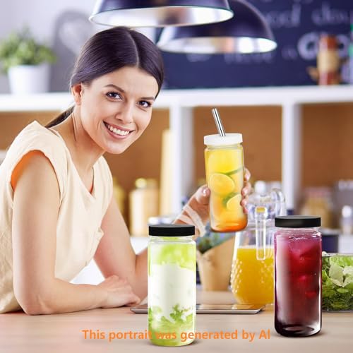 Jarsoph 18oz 6pcs Glass Juice Bottles with Lid, Water Containers with Caps | Reusable Tall Mason Jar for Drinking, Smoothie and Other Beverages BPA Free 100% Leak Proof Drinking - size: 18oz-Black Lid