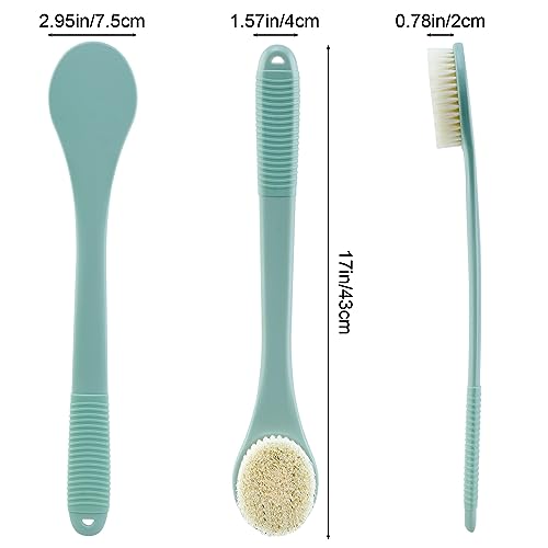 Back Scrubber for Shower, Shower Body Brush for Cleaning with Long Handle for Showering, 17 Inch Back Washer Exfoliator for Shower Men Women with Non-Slip Handle, Adhesive Hook (Pea Green) - size: Pea Green - Artificial Bristles