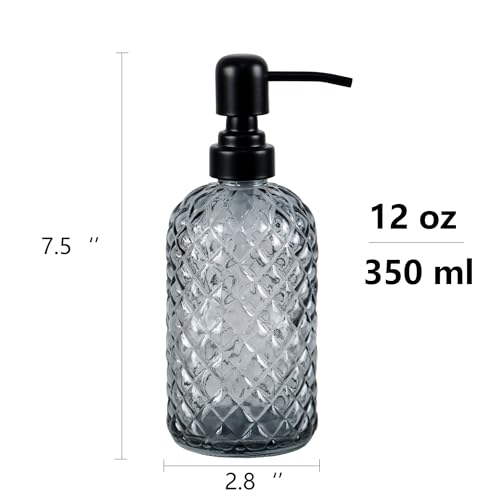 12Oz Glass Soap Dispenser with 304 Black Rustproof Stainless-Steel Pump, Refillable Glass Soap Dispenser for Kitchen, Bathroom, Farmhouse (Grey) - color: Gray