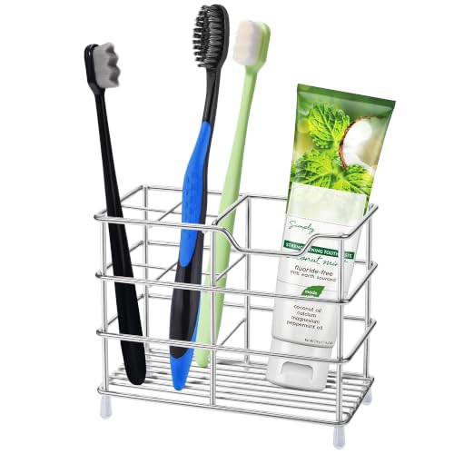 Urbanstrive 304 Stainless Steel Bathroom Toothbrush Holder Toothpaste Holder Stand Bathroom Accessories Organizer, Silver - color: Silver, size: Small