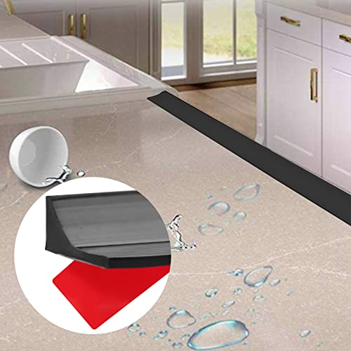 New Collapsible Shower Threshold Water Dam, Self Adhesive Silicone Waterproof Barrier Bathroom and Kitchen Water Strip Dam Shower Guard for Dry And Wet Separation Caulk Seal Strip Edge Trim(Black) - color: Black, style: 39Inch