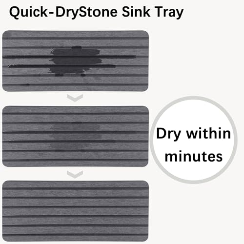 NiuYichee 2 PCS Water Absorbent diatomite Coasters, 9.5" x 4" Water Absorbing Stone Tray for Sink, Stone Drying mat for Kitchen Counter, Stone soap Tray Used for Hand Soaps & toiletries & Plants - color: Dark Grey, size: 9.5" x 4"（24 x 10cm）