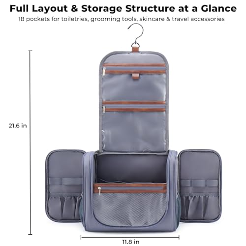 Ralnitote Large Hanging Toiletry Bag for Men, Travel Bathroom Bag with Hook, Hygiene Bag Organizer for Shower, Shaving & Grooming Essentials, Gray - color: Grey