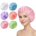 6 PCS Shower Caps for Women, Double Side Waterproof Shower Cap, PEVA Bath Caps for Shower, Bathing Shower Caps - Candy Color - color: Solid