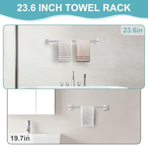 Brushed Nickel Bathroom Hardware Towel Bar Set, 5 Pieces Double Dase Toilet Paper Holder Towel Holder Set, 23.6 Inch Stainless Steel Towel Rack for Bathroom Wall Mount - color: Brushed Nickel, size: 5pieces B