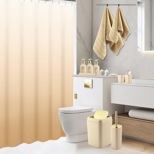 32PCS Bathroom Accessories Set Bathroom Set,Beige Shower Curtain Set,Bath Towel Set,Hand Towel,Toilet Brush,Trash Can & 3PCS Soap Dispenser - size: Bath Set+Shower Curtain+Towel Set, style: Beige