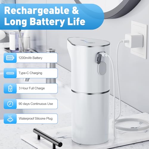 Fantictas Automatic Soap Dispenser,Touchless Hand Wall Mount Rechargeable 3 Gear Adjustable Electric Soap Dispenser 350ml with Infrared Motion Sensor for Bathroom,Kitchen,Office, White Gel - color: White, style: Gel