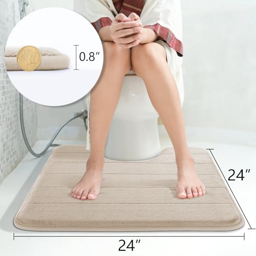 Yimobra Memory Foam Toilet Bath Mat U-Shaped, Soft and Comfortable, Super Water Absorption, Non-Slip, Thick, Machine Wash and Easier to Dry for Bathroom Commode Contour Rug, 24 X 24 Inches, Beige - color: Beige, size: 24" X 24"