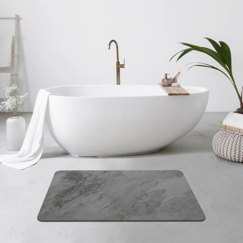 J&V TEXTILES Marble 24x15 Stone Bath Mat Diatomaceous Earth Shower Mat Non-Slip Super Absorbent Diatomite for Bathroom Floor Quick-Drying Easy to Clean (Gray Marble) - color: Gray Marble
