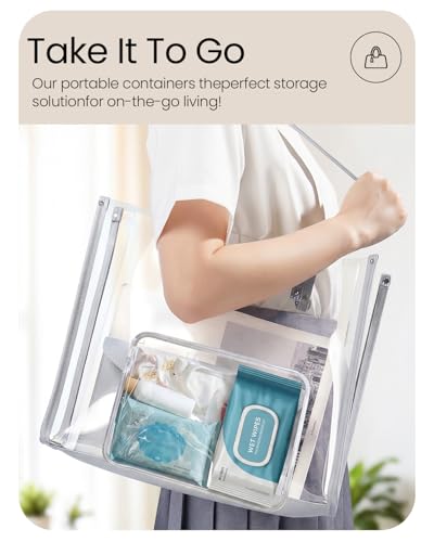 6 Pack Mixed Size White Clear Hard Shell Zipper Case, Diaper Bag Organizer Pouches, Water-Resistant Storage Bins for Board Games, Toys, Cables, Crafts, Toiletries, Travel, 2XL 2L 2S - size: XL2L2S2