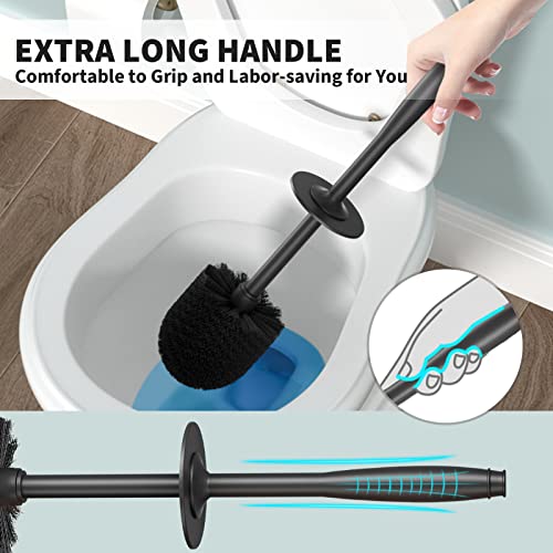 Toilet Brush and Holder 2 Pack, Toilet Bowl Brush with Extra Long Handle, Toilet Scrubber and Covered Holder, Toilet Brushes for Bathroom-Space Saving, Covered Brush, Durable, Deep Cleaning(Black) - color: Black