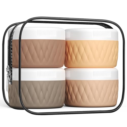 Kuangre Travel Containers for Toiletries, Silicone Cream Jars BPA-Free, TSA Approved 2oz Travel Size Containers, Leak-proof Silicone Jars with Lid for Cosmetic Face Hand Body Cream (4 Pack) - color: Apricot, size: 2 Ounces