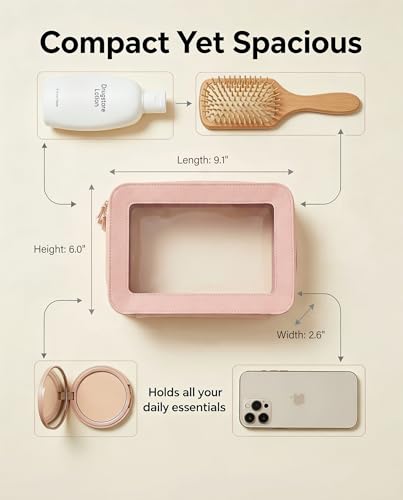 LETGO Clear Makeup Bag, TSA Approved Toiletry Organizer With Zipper, Fit Carry-on Travel Essentials, Cosmetic Bag for Women Men (O-Pink) - color: O-Pink