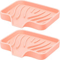 Silicone Soap Dish with Drain, SAISN Kitchen Soap Tray for Shower 2 Pack Self Draining Soap Dish Soft Bathroom Soap Holder for Kitchen Sink Flexible Portable Soap Saver, Pink - color: Pink