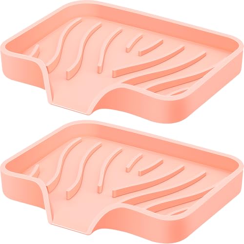 Silicone Soap Dish with Drain, SAISN Kitchen Soap Tray for Shower 2 Pack Self Draining Soap Dish Soft Bathroom Soap Holder for Kitchen Sink Flexible Portable Soap Saver, Pink - color: Pink