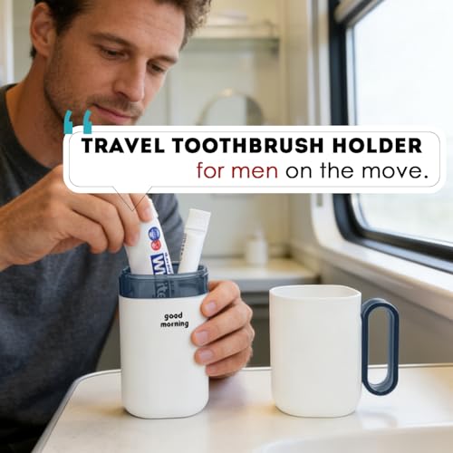 Toothbrush Travel Case,Toothbrush Holder and Rinse Cup with Handle Travel Toothbrush Cup,Multifunctional Toothbrush Covers,Large Capacit Travel Toothbrush Holder with Mouthwash Cup (Blue) - color: 1pcs-grayish Blue