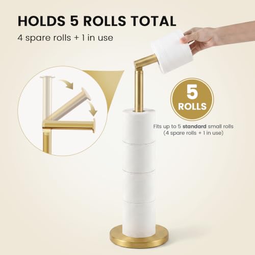Cesun Extra Weighted Base Toilet Paper Holder Stand - SUS304 Rust Proof Free Standing Tissue Roll Holder for 4 Rolls, No Tipping, No Slipping, Gold - color: Gold
