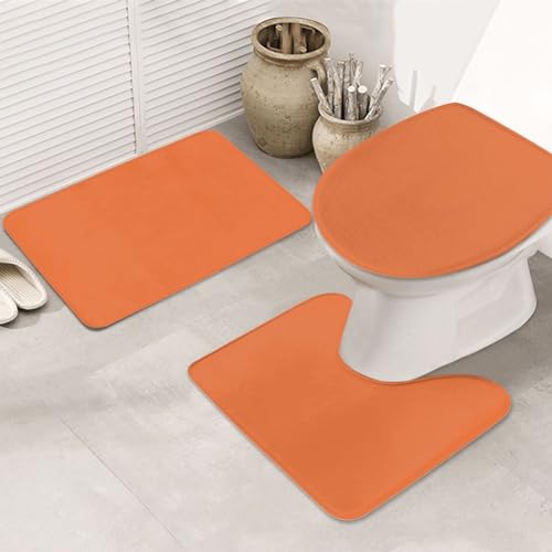 Bathroom Rugs Set 3 Piece Elegant Simple Rich Orange Bath Rug Mat Set, Non Slip Absorbent Bathroom Decor Mat, Toilet Lid Cover & U Shaped Contour Rug - color: Rich Orange, size: 1'8" x 2'6" (Rectangular)