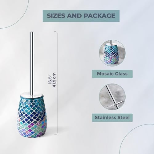 Escenzy Mermaid Toilet Brush and Holder Set | Mosaic Glass Decorative Holder | 304 Stainless Steel Toilet Bowl Brush | Luxury Mermaid Bathroom Decor - color: Mermaid