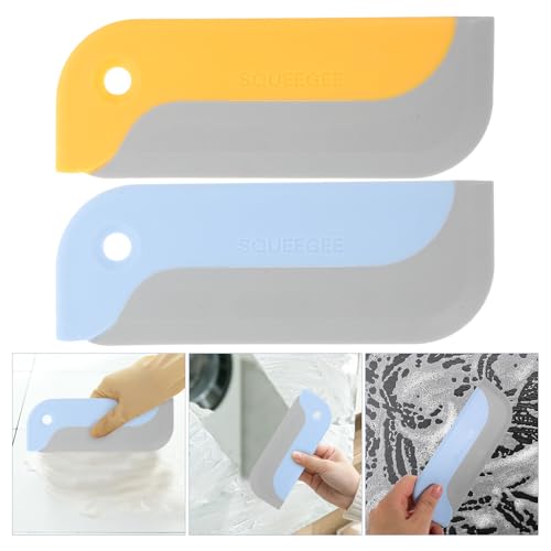 HANABASS 2pcs Household Shower Screen Cleaner and Mirror Squeegee Set, Multi-Function Glass Door Wiper for Bathroom and Kitchen, Lightweight Blue and Yellow Plastic Squeegees for Indoor