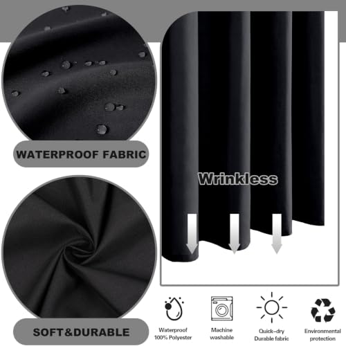 No Hook Shower Curtain and Liner Set for Bathroom, Black, 71" x 74" | with Snap in Liner Replacement, Mesh Top Window, Quick-Drying, Waterproof, Machine Washable, 3 in 1, Ringless, Anti-Wrinkle - color: Black, size: 71"W x 74"L (Pack of 1)