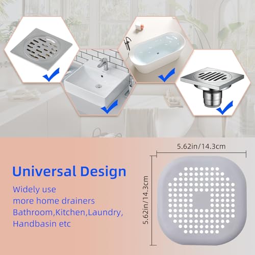2 Pack Hair Drain Catcher,Square Drain Cover for Shower Silicone Hair Stopper with Suction Cup,Easy to Install Suit for Bathroom,Bathtub,Kitchen (Sliver Grey)