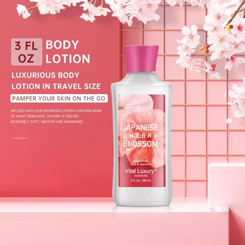 Self Care Gift Set for Women - 3PC Japanese Cherry Blossom Spa Travel Set with Shower Gel, Lotion & Body Mist - Luxury Bath Gift Set for Mother's Day, Birthday, or Anniversary