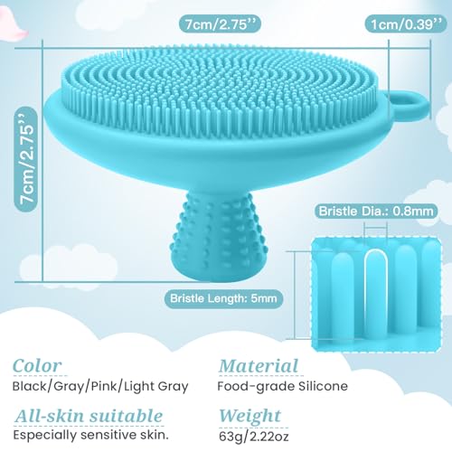 Silicone Face & Back Scrubber Set, Manual Face & Body Scrubber Exfoliator with Soft Bristles and Non-Slip Handle, Back Brush Bath Brush with 2 Detachable Brush Heads(3PCS Blue Set) - color: 3*blue Set