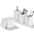 White Bathroom Accessories Set 5 Pieces, Resin Toothbrush Holders Set Complete with Soap Dispenser, Toothbrush Holder, Vanity Tray, Bathroom Tumbler and Qtip Holder for Small Spaces - size: 5 Pcs Bathroom Set, style: White