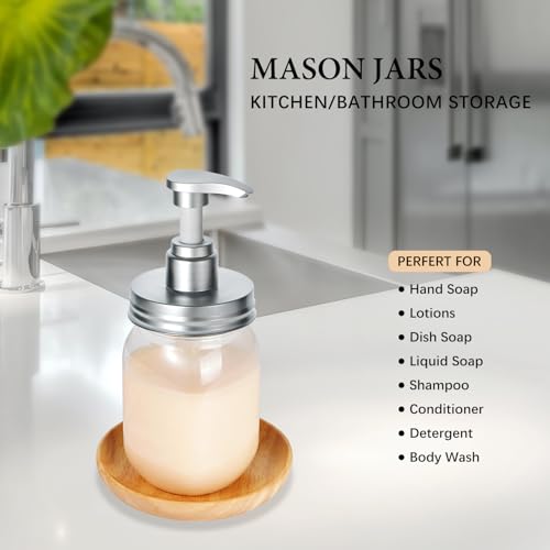 Amolliar Plastic Mason Jar Soap Dispenser with Pump Lid,16OZ Refillable BPA-Free Hand Soap Dispenser Set with Cute Lables, Farmhouse Decor for Kitchen Bathroom, Liquid Soap, Dish Soap (2 Pack, Silver) - color: Silver