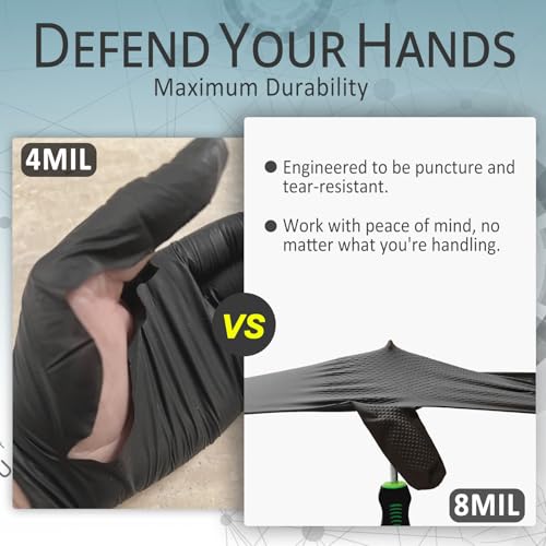 PROMEDIX P Heavy Duty Nitrile Gloves with Diamond Texture 8 Mil Latex Free Powder Free Industrial Disposable Glove - color: Black, size: Large