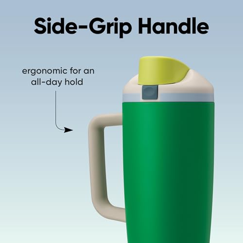 Owala FreeSip Tumbler Insulated Stainless Steel Water Bottle with Built-in Straw and Side Handle, For Travel, Work, School, and Sports, 40oz, BPA Free, Leak Proof, Putting Green - color: Putting Green, size: 40 Ounces