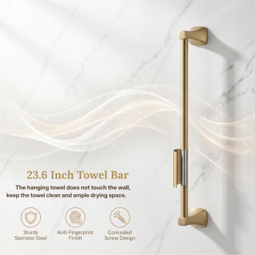 4 Piece Gold Bathroom Hardware Set - Brushed Gold Bathroom Accessories, 23.6 Inch Towel Bar | Towel Hook | Toilet Paper Holder | Hand Towel Holder (Dark Champagne Bronze) - color: Dark Champagne Bronze
