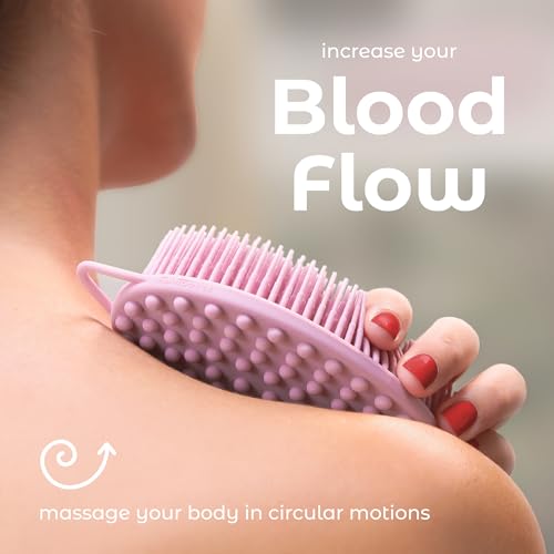 MainBasics Silicone Body Scrubber Dual-Sided, Pink, Massage | Shower Scrubber with Massage Nodes, Silicone Loofah Alternative for Deep Clean - color: Pink, size: Massage