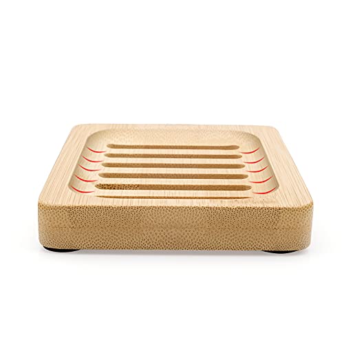 Anwenk Bamboo Wooden Soap Dish, Bar Soap Holder Soap Tray for Shower Bathroom Kitchen Sink Drainer - 2 Pack (Natural Color) - color: Bamboo 2pack
