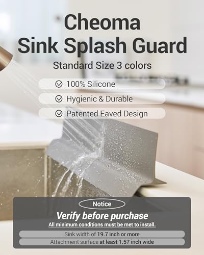 DEARCUS Kitchen Sink Splash Guard 19.7 Inch – Soft Silicone Water Shield for Apartment, Small Kitchen & Bathroom Sinks, Keeps Clothes Dry During Dishwashing, Strong Suction Non-Slip (Deep Gray) - color: Deep Gray, size: 19.7"