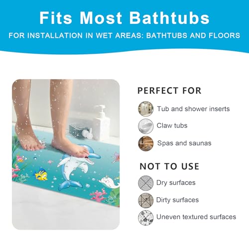 XIYUNTE Baby Bath Mat for Tub Non Slip Kids Bath Mat - 40''x16'' Extra Long Cartoon Bathtub Mat Non Slip Kids Shower Mat Eco-Friendly Toddler Bath Mats with Suction Cups, Machine Washable - color: F-color