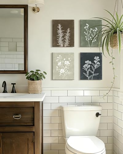 Drsoum Framed Boho Wall Art Set of 4 Wooded Vintage Botanical Prints Retro Plants Rustic Antique for Bathroom Farmhouse Kitchen Home Decor Ready to Hang 8x10inx4pcs (Framed) - size: 8''x 10''x 4pcs