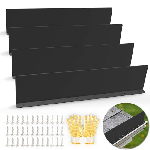 Gutter Valley Splash Guards, 15.7 x 3.5 Inch 4 Pack Gutter Guard, Aluminum Rain Gutter Guard Downspout Rain Diverter for Roof Shingle, Rain Drip Guard for Straight House (Black) - color: Black-B