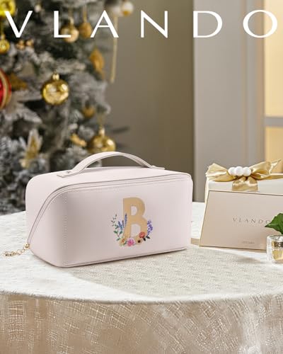VLANDO Makeup Bag,Graduation Gifts Personalized Makeup Organizer Cosmetic Bag,Travel Essential Birthday Gifts for Friends Daughter(Letter B) - color: 14.White-B