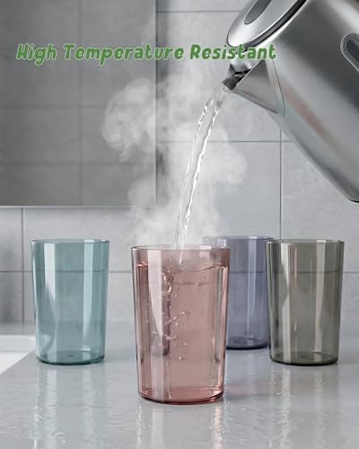 4 Pack Bathroom Tumbler Toothbrush Cups, Unbreakable Toothbrush Holders, Reusable Drinking Cups, Plastic Mouthwash Cup, Stackable Bathroom Brushing Cup 300ml(Red, Purple, Blue, Grey)