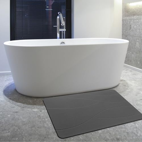 32"x20" Stone Bath Mat, Diatomaceous Earth Shower Mat, Non-Slip Bathroom Floor Mat, Natural, Easy to Clean (Dark Grey)