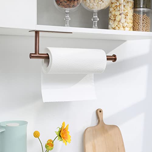theaoo Rose Gold Paper Towel Holder - Under Cabinet Paper Towel Holder for Kitchen, Adhesive Paper Towel Roll Rack for Bathroom Towel, Wall Mounted Paper Towel Rack, SUS304 Stainless Steel - color: Rose Gold
