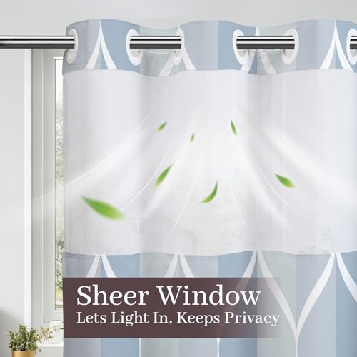 Yiatn No Hook Dark Blue Double Shower Curtain with Snap in Fabric Liner Set - Hotel Style with See Through Mesh Top Window, Modern Geometric Waterdrop Design,Waterproof and Washable, 71x74 INCH - color: Dark Blue, size: 71"W x 74"L (Pack of 1)