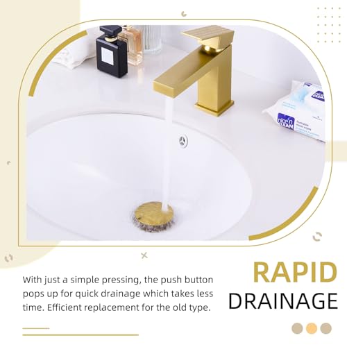 Angle Simple Bathroom Sink Drain Stopper Glossy Deep Titanium Gold Color, Brass Pop Up Sink Stopper with Overflow Hole for Sink with 1.61 to 2 Inches Drain Hole - color: Deep Titanium Gold