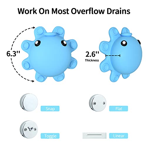 Bath Tub Overflow Drain Cover- Silicone Bathtub Overflow Cover with Suction Cups, Tub Drain Block Adds Inches of Water for Deeper Bath, Cute Bathroom Accessories, Blue - color: Blue